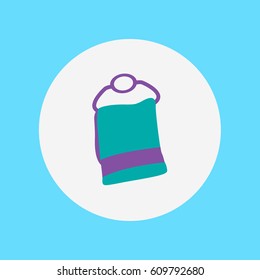clean vector modern hand or face towel on hanger icon in a rounded blue circle in toilet or wc. symbol for hotel room or bathroom on light blue & purple flat design style
