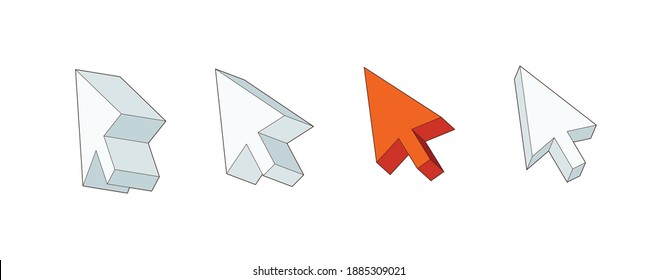 Clean vector modern set of arrow cursors symbol icons. Isometric, perspective style vector icons set. Mouse pointer arrow clicked or cursor click line art icon for apps and websites