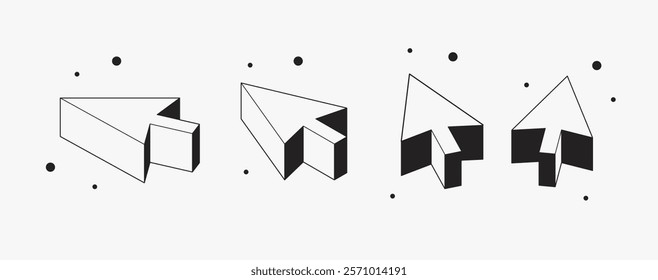 Clean vector modern set of arrow cursors symbol icons. Isometric, perspective style vector icons set. Mouse pointer arrow clicked or cursor click line art icon for apps and websites