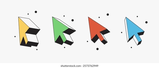 Clean vector modern set of arrow cursors symbol icons. Isometric, perspective style vector icons set. Mouse pointer arrow clicked or cursor click line art icon for apps and websites