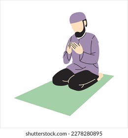 CLEAN VECTOR MUSLIM MUSLIMAH PRAYING DUA SALAH  READ QURAN