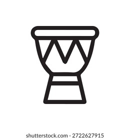 Icono de contorno de Vector limpio de un tambor djembe perfecto para diseños con temas musicales, ilustraciones culturales o visuales de instrumentos de percusión.