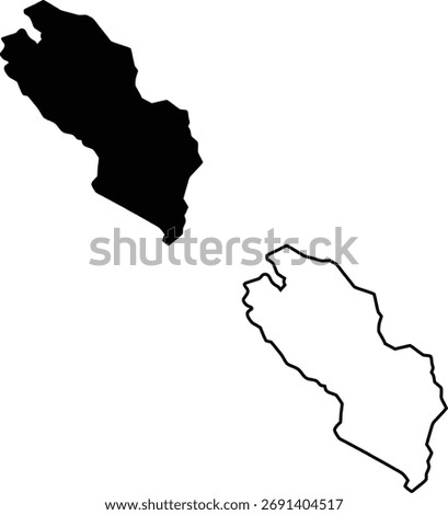 Clean vector representation of an unknown elongated geographic region, featuring both a solid black shape and a precise outline on white.