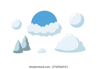 Ein sauberes Vektorset mit Schneekappen, Schneebällen und Schneeverwehungen - perfekte Winterelemente für saisonale Designs, Urlaubsgrafiken und frostige Hintergründe. Ideal für digitale Projekte und die Nutzung von Mikrobeständen.