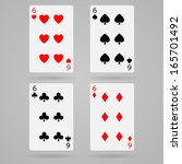 Clean vector set of playing cards, six