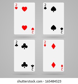 Clean vector set of playing cards, deuce, two