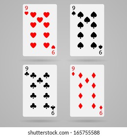 Clean vector set of playing cards, nine