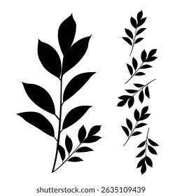 A clean vector set of tropical and botanical leaves in silhouette style. Ideal for eco designs, branding, packaging, invitations, and modern art decor