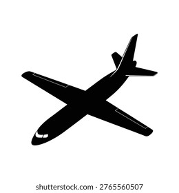 Clean vector silhouette of an airplane in flight, symbolizing global travel and business connectivity. Perfect for website hero banners, transport industry marketing, or abstract concept visuals.