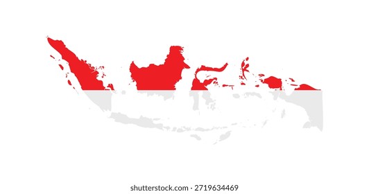 Silueta de Vector limpio del mapa del archipiélago indonesio con los colores nacionales de la bandera roja y blanca