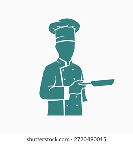 Una silueta de Vector limpio de un chef profesional que sostiene una sartén, ideal para la marca de restaurantes, blogs de cocina o promociones de escuelas culinarias.