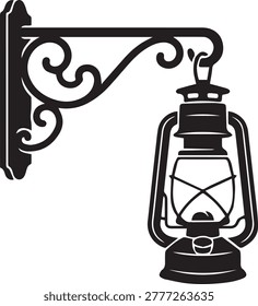 Clean vector silhouette of a wall mounted oil lamp. Professional flat design for historic interior and rustic tavern decor icons.