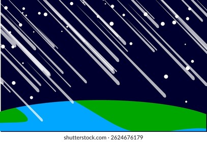 Vetor limpo da cena do meteoro espacial perto do planeta verde