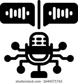 Clean vector symbol of voice cloning using AI. Used in dubbing, virtual assistants, or personalized audio creation.
