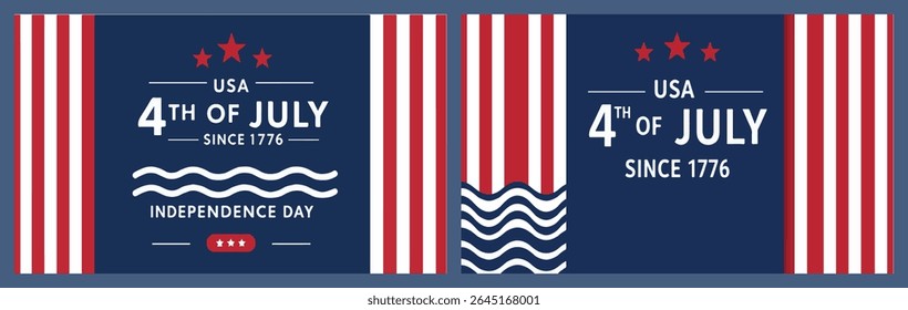 Clean vector template featuring USA flag wave and bold text for celebrating 4th of July