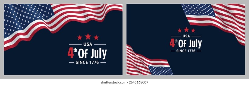 Clean vector template featuring USA flag wave and bold text for celebrating 4th of July