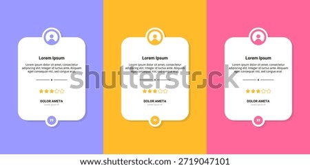 Clean vector testimonial cards with quote icons, star ratings, and modern flat layout for reviews, feedback, and UI design.
