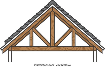Clean vector a traditional timber roof truss system. Ideal for architectural design construction and real estate marketing.