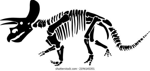 Clean Vector Triceratops Fossil Skeleton