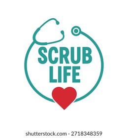 Um design de tipografia vetorial limpo com um estetoscópio e coração, perfeito para a impressão de t-shirt vida scrub e design de vestuário.