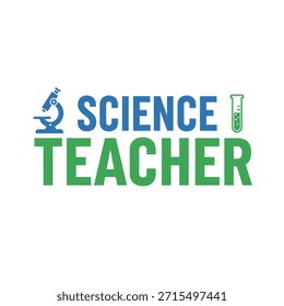 Um design de t-shirt de tipografia vetorial limpo com o texto "Professor de Ciência" com ícones de ciência relevantes, perfeito para impressão de t-shirt e design de vestuário.