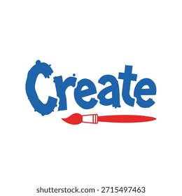 Un diseño de camiseta de tipografía de Vector limpio con la palabra 'Create' con una ilustración de pincel de pintura, perfecto para la impresión de camisetas y el diseño de ropa.