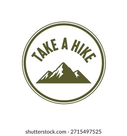 Um design de t-shirt de tipografia vetorial limpo com a frase 'Take a Hike' com uma ilustração de montanha em um fundo transparente, perfeito para impressão de t-shirt e design de vestuário.