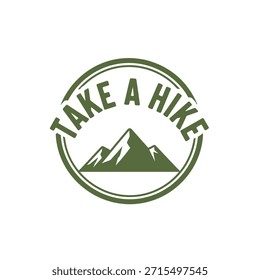 Um design de t-shirt de tipografia vetorial limpo com a frase 'Take a Hike' com uma ilustração de montanha, perfeito para entusiastas ao ar livre e design de vestuário.