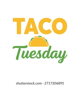 Un diseño de camiseta de tipografía de Vector limpio con 'Taco Tuesday' con una ilustración de taco, perfecto para imprimir camisetas y diseñar ropa.