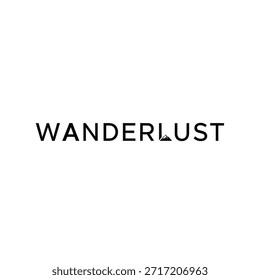 Ein sauberes Vektor-Typografie-T-Shirt-Design mit dem Wort 'Wanderlust' mit einer minimalistischen Bergsymbol, perfekt für T-Shirt-Druck und Bekleidungsdesign.
