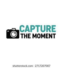 A clean vector typography t-shirt design featuring the phrase 'Capture the Moment' with a camera icon, perfect for photography enthusiasts and apparel design.