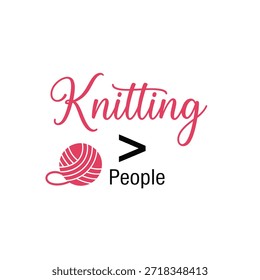 A clean vector typography t-shirt design featuring the phrase 'Knitting  People' with a yarn ball icon, perfect for apparel design and print-on-demand services.