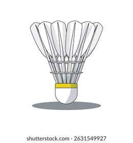 Clean vector of a white badminton shuttlecock with realistic feather detail and soft shadow. Ideal for sports-themed illustrations or badminton-related content.