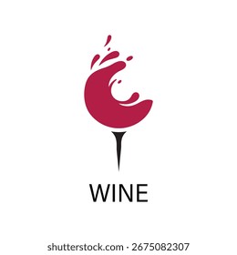 Clean vector wine icon template, stylized bottle and glass, ideal for restaurant branding