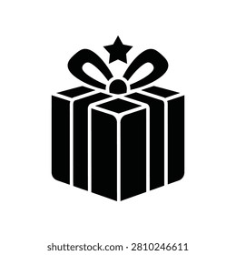 Clean vector a wrapped present box tied with ribbon and a star topper ideal for holiday promotions or special occasion announcements.