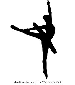 A clean, vector-based ballerina standing en pointe, with a simple monochrome line art design. The image focuses on the intricate curves of her pose