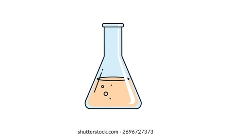A clean, vector-style depiction of a laboratory Erlenmeyer flask filled with a bubbling orange chemical solution on an isolated white background.