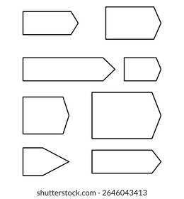 A clean and versatile set of outline arrow and banner shapes. This vector collection features various rectangular forms with pointed ends, ideal for indicating direction, creating labels.