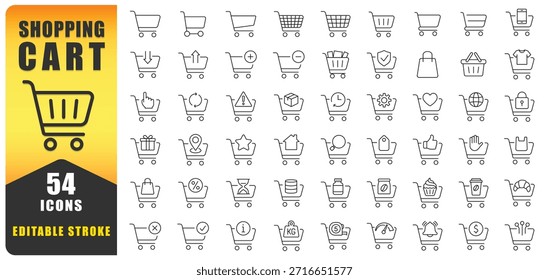 Conjunto De Iconos De Línea De Carrito de compras Limpio Y Versátil Con Comercio Electrónico, Comercio Minorista, Completar compra, Pago Y Acciones De Usuario. Ideal Para Web, App, Ui Y Diseño De Tienda En Línea Con Trazo Editable. Iconos aislados del vector.