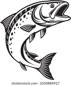 Um gráfico vetorial limpo e versátil com uma silhueta de peixe detalhada. Ideal para temas aquáticos, pesca ou projetos de vida marinha, facilmente escalável para várias aplicações.