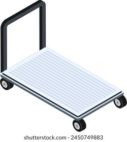 Una Ilustración vectorial limpia y versátil de un Carrito de equipaje con ruedas en vista isométrica.