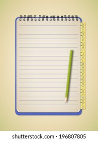 Clean Vertical Blue Notebook with Pencil Vector