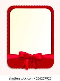 Clean vertical rectangular pattern Blank or invitation with rounded and scalloped edges. red ribbon and bow. Vector illustration