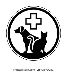 Un símbolo veterinario limpio presentado en un llamativo estilo de silueta negra.