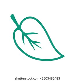 Una ilustración verde limpia y vibrante de una hoja, enfatizando sus curvas y venas naturales.