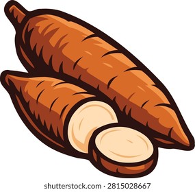 A clean and vibrant vector illustration of sliced cassava (singkong) in a minimalist 3D style