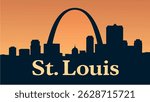 A clean, vibrant vector illustration of St. Louis featuring the Gateway Arch with the city skyline and riverfront, captured at sunset for a stunning urban landscape