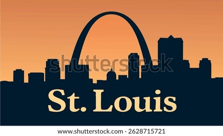 A clean, vibrant vector illustration of St. Louis featuring the Gateway Arch with the city skyline and riverfront, captured at sunset for a stunning urban landscape