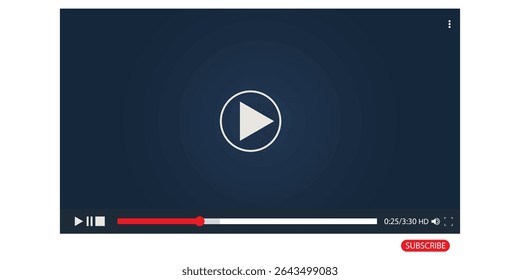 Clean video player interface template. Vector mockup for web, apps, and multimedia projects. Perfect for showcasing your video content and UI design.Vector