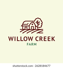 Limpar Vintage Willow Creek Farm Logo Design com celeiro e árvore